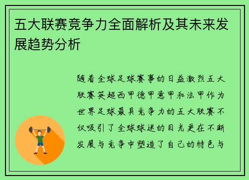 五大联赛竞争力全面解析及其未来发展趋势分析